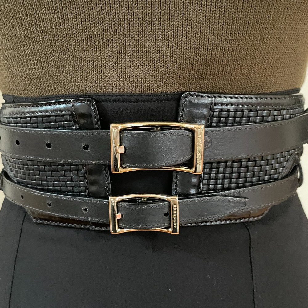 $650 Burberry woven leather waist belt, Size 65 cm (25 in)